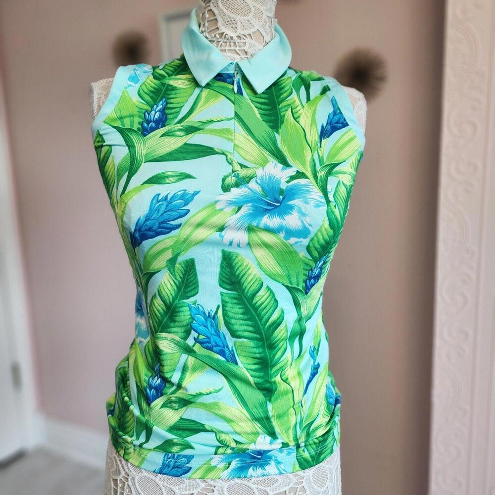 NWT Tommy Bahama Golf Tennis Green turquoise sleeveless shirt top xs